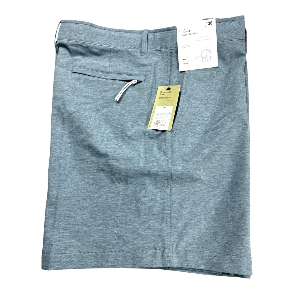 Goodfellow & Co Mens W36 Blue Hybrid Swim Shorts Trunks NWT 7 In Inseam UPF 50+